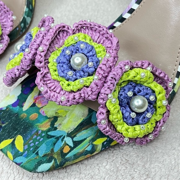 Betsey Johnson Ainsleyy Macrame Flower Sandal Heels-Womens 9-Pink/Green/Blue/Blk - Picture 7 of 14